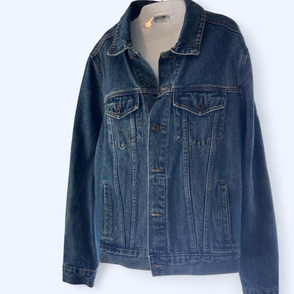 Blue denim jacket with embroidered "Theta" on the back Port Authority M